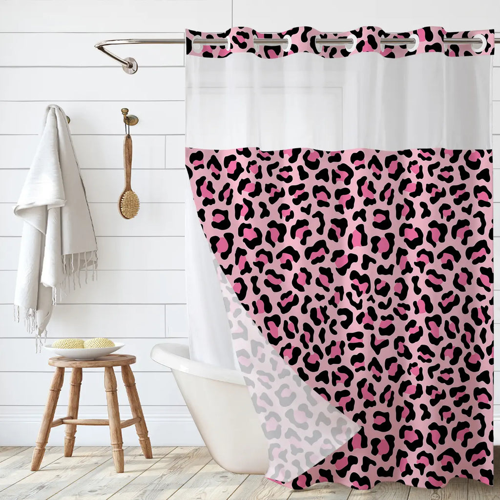 Leopard Print Shower Curtain - Waterproof & Mildew Resistant Thick PEVA Bathroom Curtain with No-Drill Installation