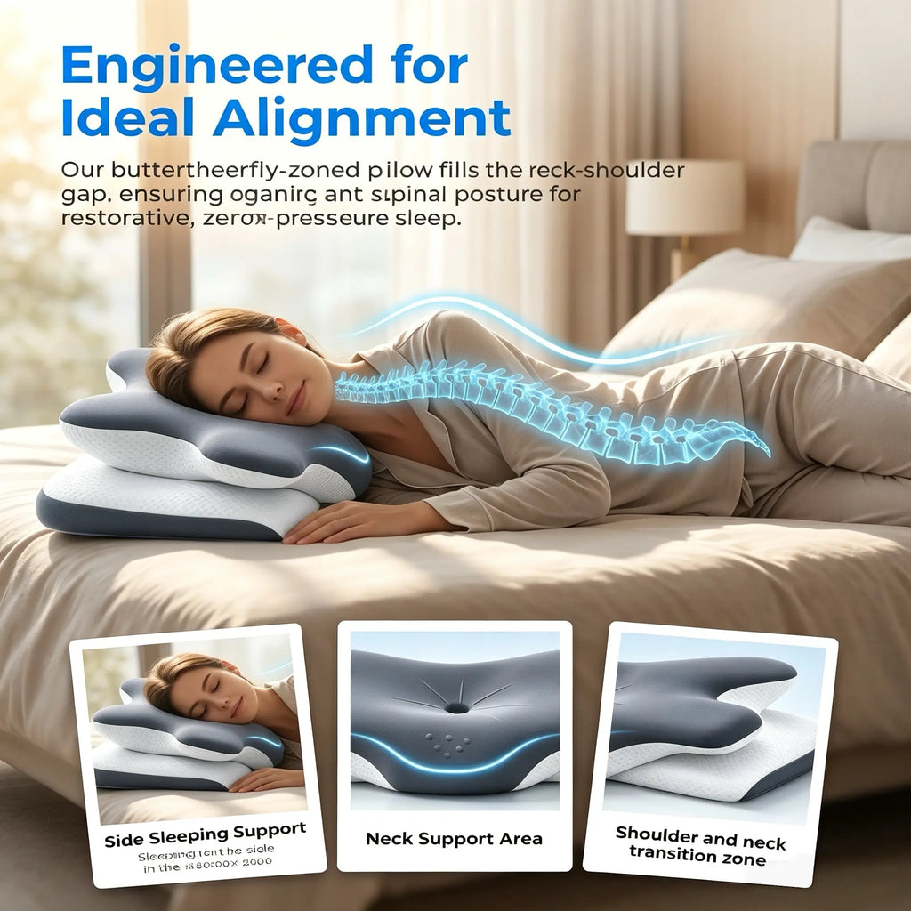 【Fathersdaygift】Vipfree Pro 2.0 Ergonomic Memory Foam Cervical Pillow for Sleeping, Certipur-Us Certified Slow Rebound Foam, Cooling Soft Neck Support for Back Pain Relief, Breathable Gray Pillowcase, Pillows for Sleeping, Bedding, Bed Accessories
