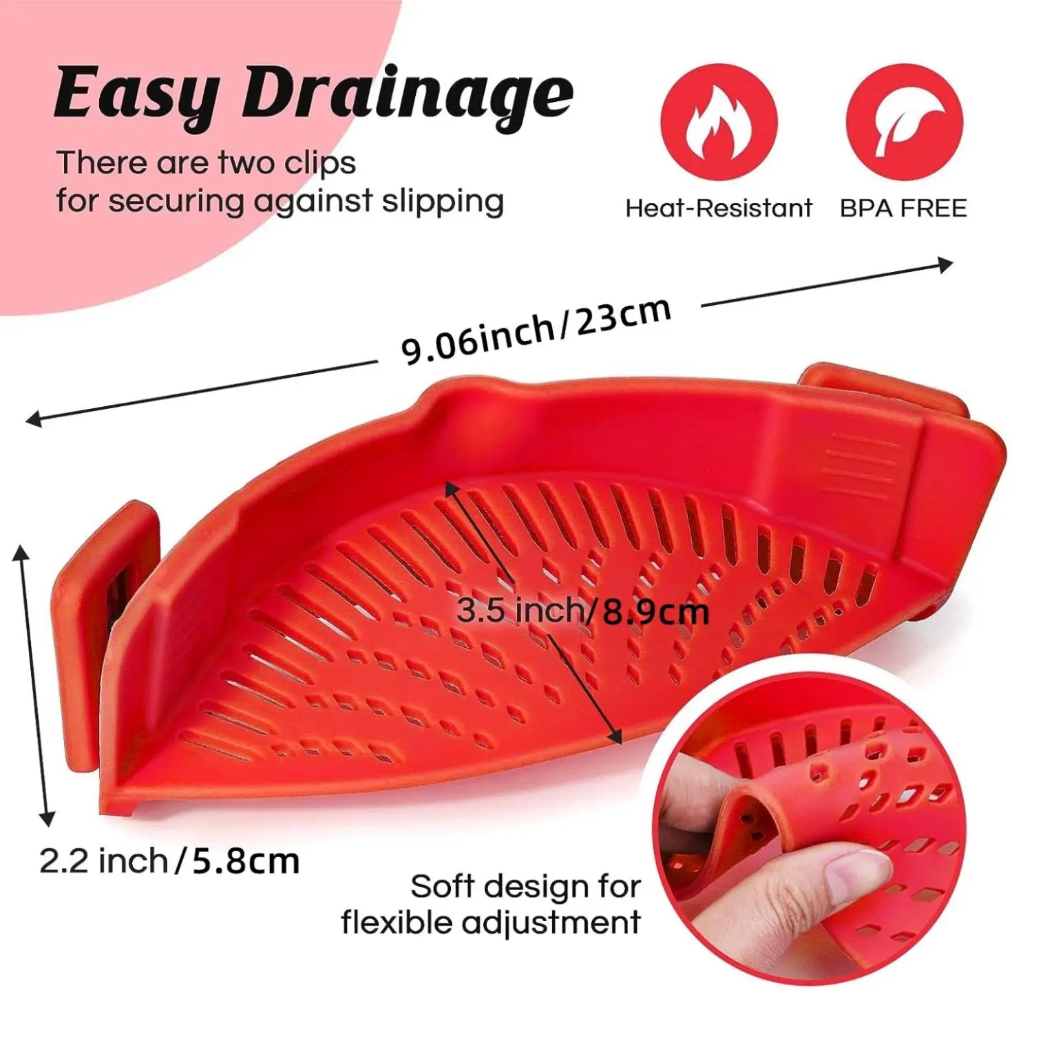 1 Piece Silicone Pot Filter Pasta Strainer with Adjustable Clips, Fruit Vegetable Food Strainer Kitchen Drain Sifter