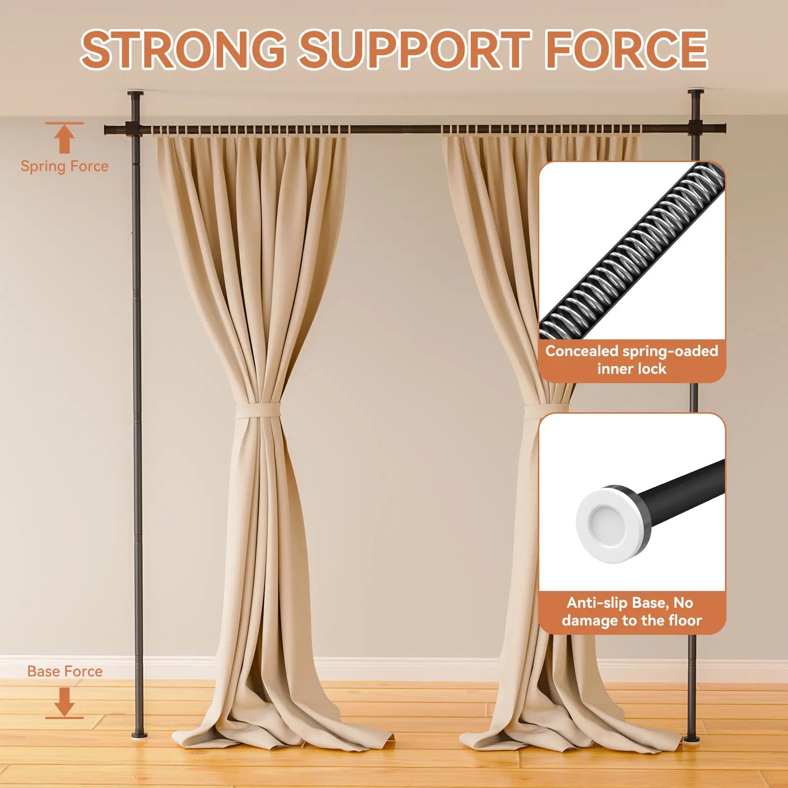 Adjustable Room Divider Frame, Black Metal Pipe Partition Stand for Bedroom/Dorm/Apartment, No Curtains Included (Fits Twin/Full Beds & Open Spaces)
