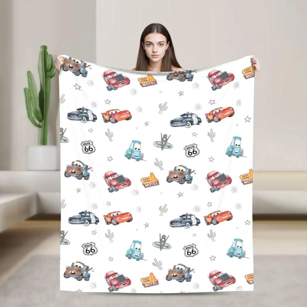 [Summervibes] DISNEY CLASSIC Soft Funny Cars‌ Throw Blanket Route 66 Cars Blanket, Home Bedroom Decor