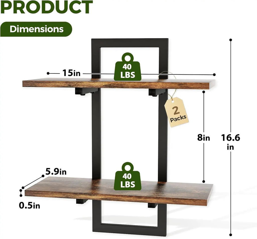 Bamworld 2-Pack Brown Wooden Wall Planters - Hanging Mount Shelves, Indoor Plant Holder, Living Room Wall Decor, Unique Accent