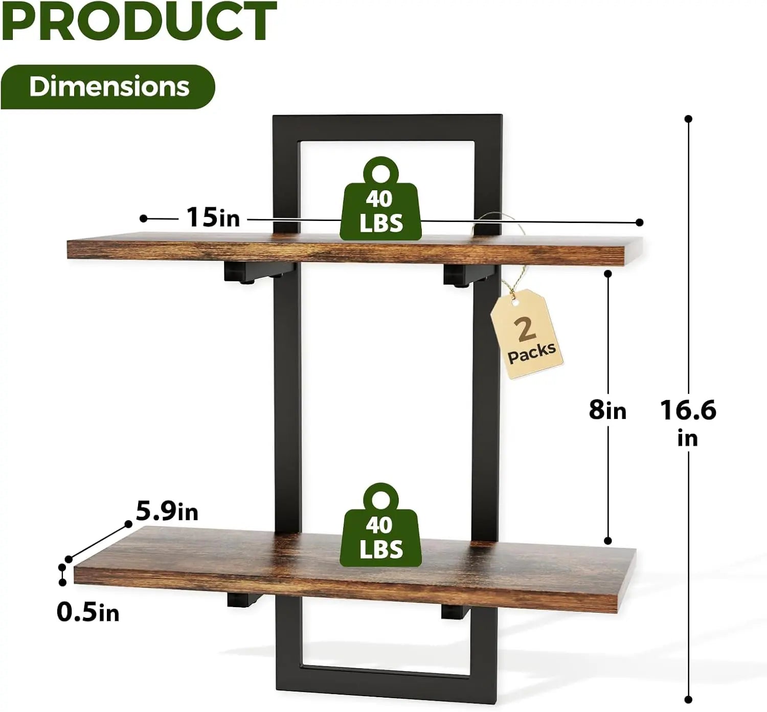 Bamworld 2-Pack Brown Wooden Wall Planters - Hanging Mount Shelves, Indoor Plant Holder, Living Room Wall Decor, Unique Accent
