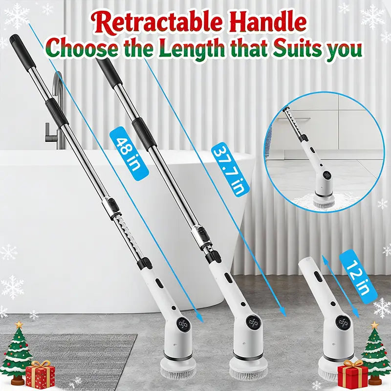 【Mother'S Day Gift】Electric Spin Scrubber Cordless Shower Scrubber with Lpx7Waterproof Brush Multi-Surface Uselong Battery Life 3 Adjustable Speed Extendable Handle 9Replaceable Brush Heads Multi-Purpose Cleaning Kit Forbathroom Kitchen Utensils, Cool Te