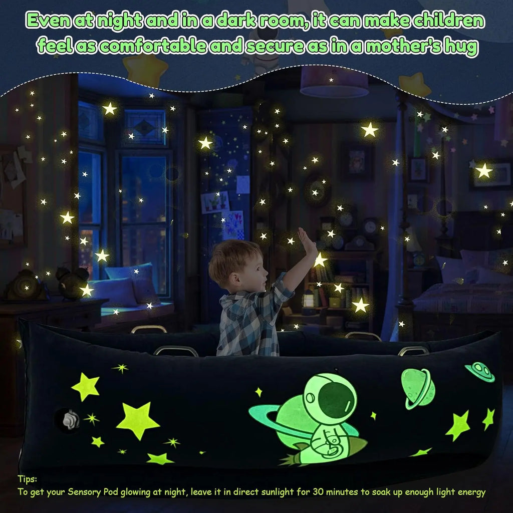 Sensory Peapod Chair for Kids with Luminous Space Printi60Inches Sensory Canoe for Autism Childreninbedroom,Kitchen, Nursery & Daycare,Room Must Havesandelectric Air Pump,Space Blue Easter Toys for Kids