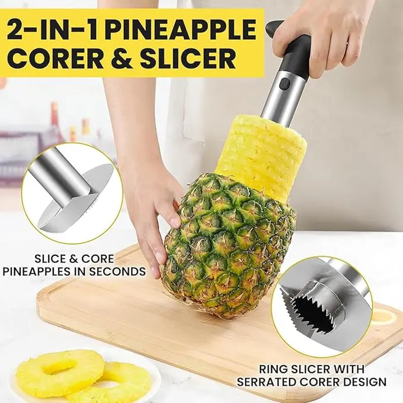 1Pc Stainless Steel Pineapple Peeler & Core Remover - 4-In-1 Multi-Functional Fruit Corer, Slicer, Cutter with Ergonomic Handle for Easy Safe Efficient Pineapple Prep - Kitchen Tools, Pineapple Corer and Slicer, Modern Kitchenware, Sharp Precision Blades