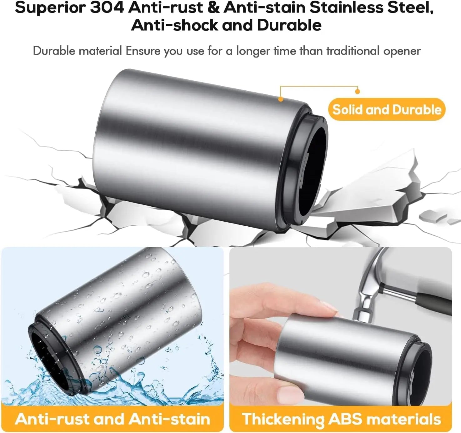 【Summervibes】 Premium Beer Bottle Opener (Silver), 1 PC Stainless Steel Automatic Push down No Damage Quick to Open Small Portable Bottle Cap Openers for Home Bars Picnic Camping Hiking