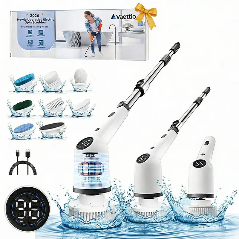 【Mother'S Day Gift】Electric Spin Scrubber Cordless Shower Scrubber with Lpx7Waterproof Brush Multi-Surface Uselong Battery Life 3 Adjustable Speed Extendable Handle 9Replaceable Brush Heads Multi-Purpose Cleaning Kit Forbathroom Kitchen Utensils, Cool Te