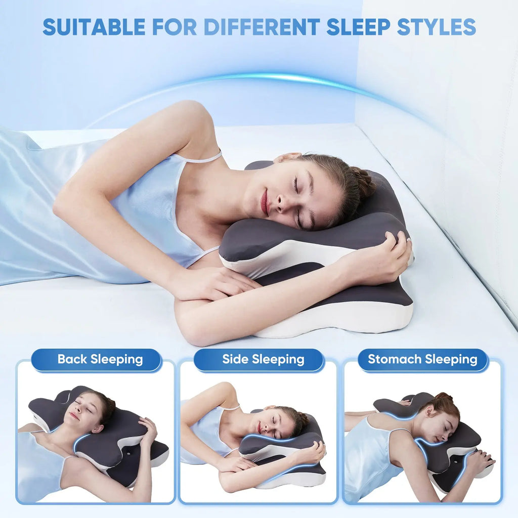 Double-Sided Contoured Neck Pillow, Unscented Supportive Memory Foam with Cooling Cover, Zoned Design & Extra-Large Armrest for Deep Sleepers & Side/Stomach/Back Sleepers #GLOBAL PICKS