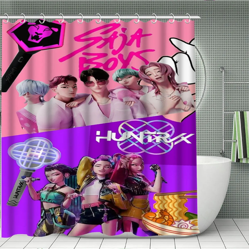 4-Piece Modern Bathroom Curtain Set, Colorful Background Print Shower Curtains, Includes 12 Hooks, Non-Slip Toilet Mat & U-Shaped Seat Cover