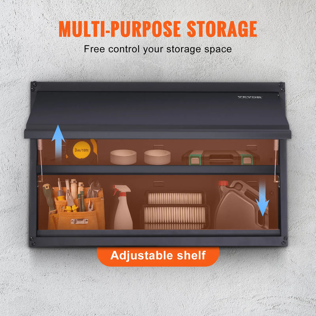 【Fathersdaygift】Vevor Metal Storage Cabinet, 120Lbs Load Capacity per Shelf, 20'' Tall Wall-Mounted Powder-Coating Steel Garage Cabinet with Adjustable Shelf, Press to Lock & Open Door, Perfect for Office Home Garage, Adjustable Side Cabinet