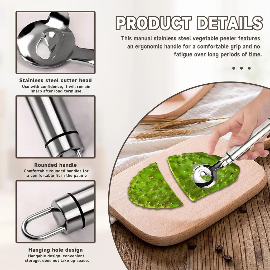 Home Master 3 PCS Stainless Steel Cactus Peeler Set - Ergonomic Blade Tool for Peeling, Slicing, and Cutting - Silver Color, Easy to Clean, Hanging Design for Kitchen Tasks