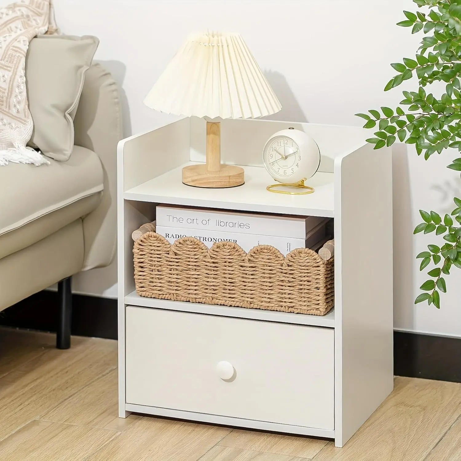 Woven Storage Basket with Fan Edge Design, Natural Basket for Toilet Tank Top Shelf, Bathroom Living Room Bedroom Vanity Home Decor Accessories