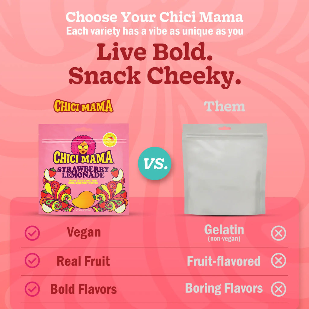 Chici Mama Strawberry Lemonade Dried Mango Snack | Sweet & Spicy Dried Mango | Better-For-You Sweet Treat | Made from 100% Real Mangoes
