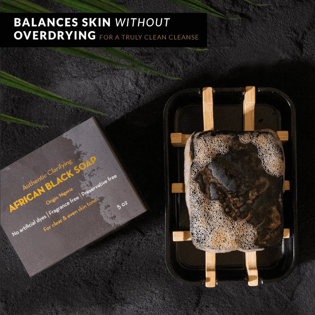 Bellanomi Authentic Clarifying African Black Soap from Nigeria - Organic Antibacterial Exfoliant for Oily & Sensitive Skin - Fragrance-Free Cleanser