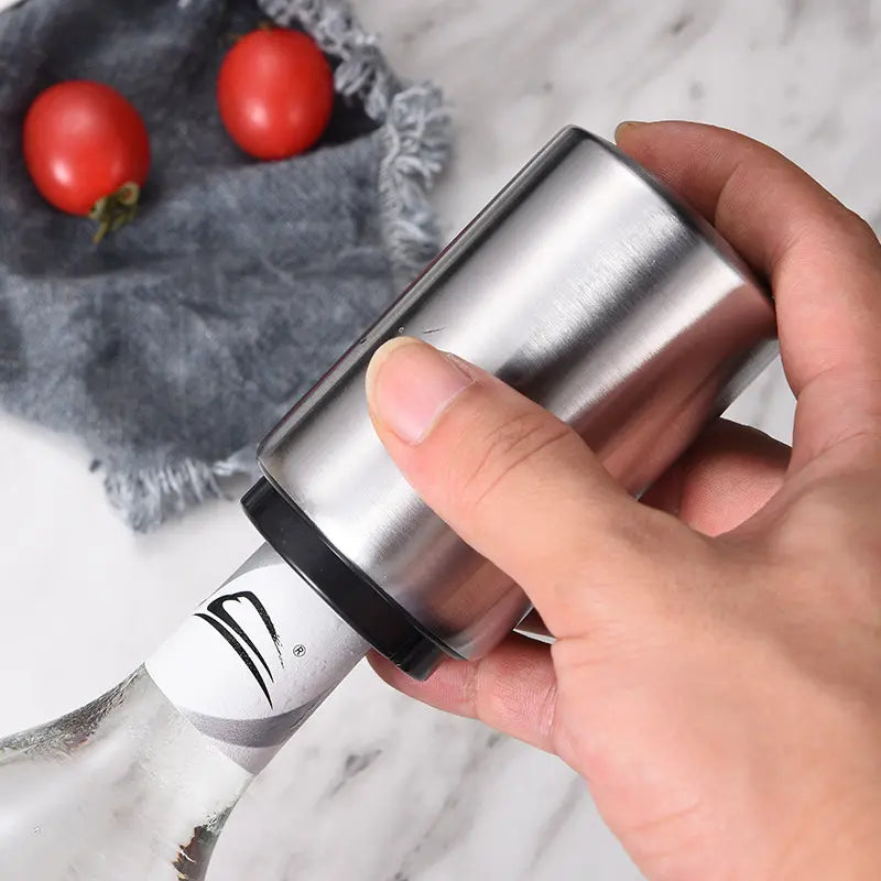 Premium Beer Bottle Opener (Silver), Magnetic Automatic Stainless Steel Push down Opener, No Cap Can Escape, Quick Open Cap for Kitchen Home Bar Restaurant Household Utensils