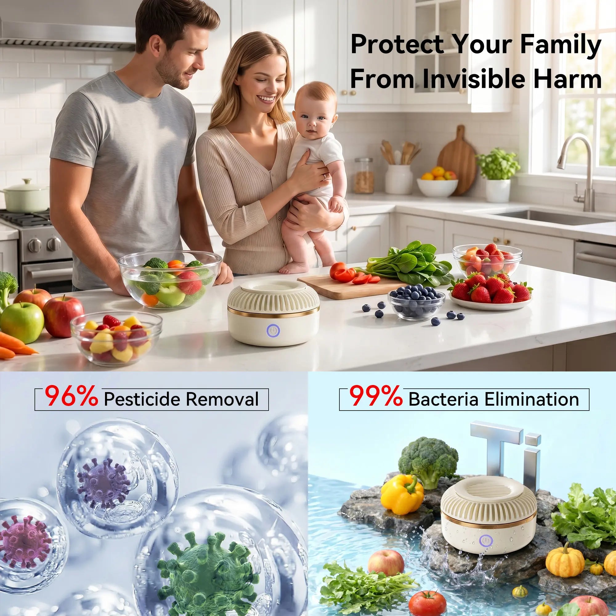 Ydroxyl Ion Fruit & Vegetable Washer - Deep Clean for Produce, Meat & Seafood,Rotatable Fruit and Vegetable Purifier Removes Surface Dirt & Residues Naturally,Portable Kitchen Helper