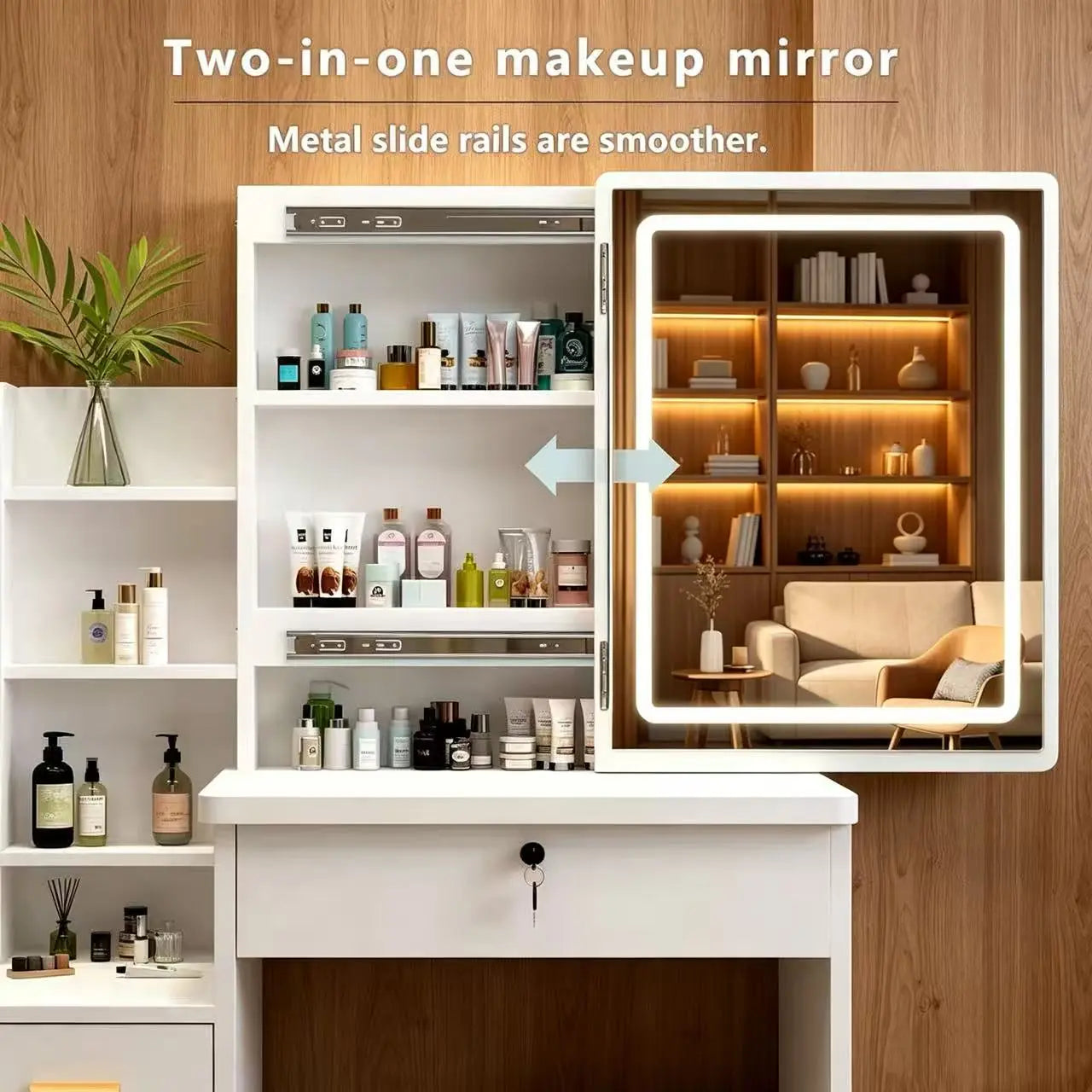 Space-Saving Vanity Table with LED Mirror & Storage Cabinet – All-In-One Beauty Station