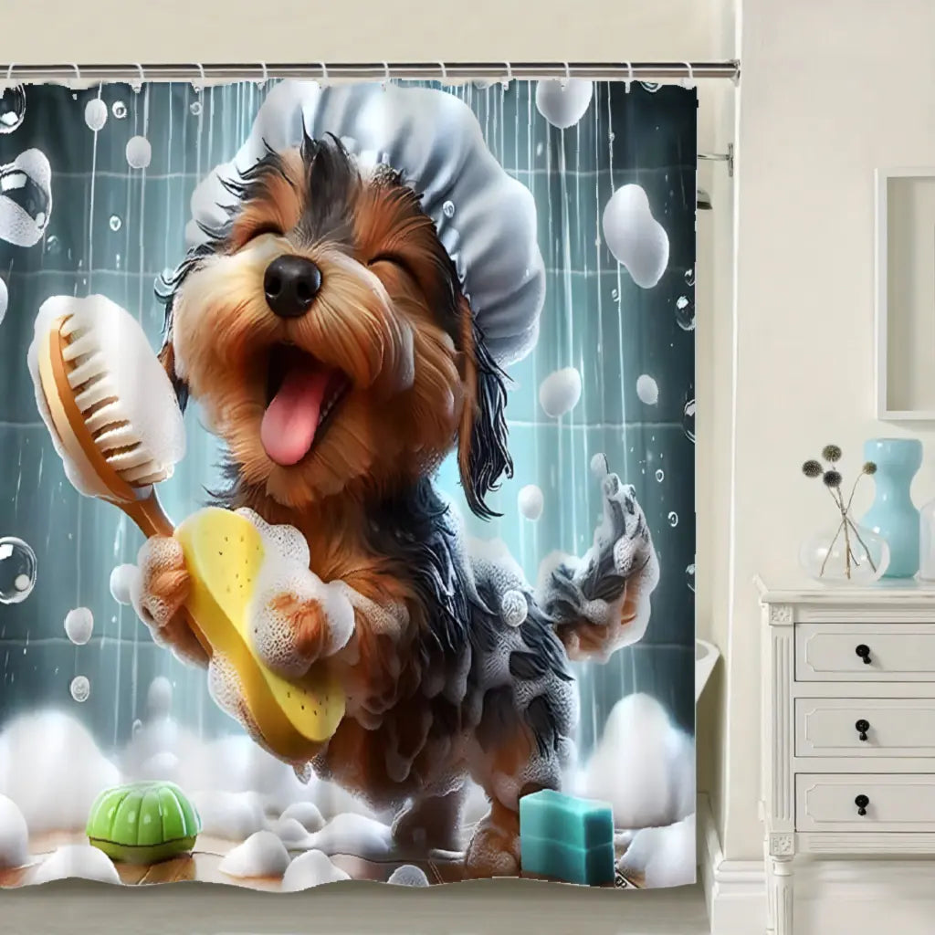 Puppy Shower Curtain Design, High-End Elegant Bathroom Curtain, Printed Pattern for Home Decor, Partition Bathroom Additions