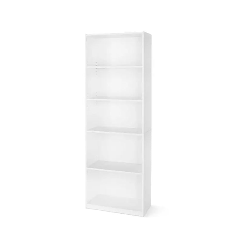 5-Shelf Wood Bookcase with Adjustable Shelves Sturdy Storage Cabinet for Books Décor & Office Supplies Space-Saving Vertical Bookshelf White Finish
