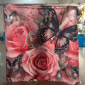Creative Romantic Floral Insect Style Rose Flower Shower Curtain Set, 180X180Cm, Includes Hooks and Mat, Home Bathroom Decor Gift, Bathroom Accessory