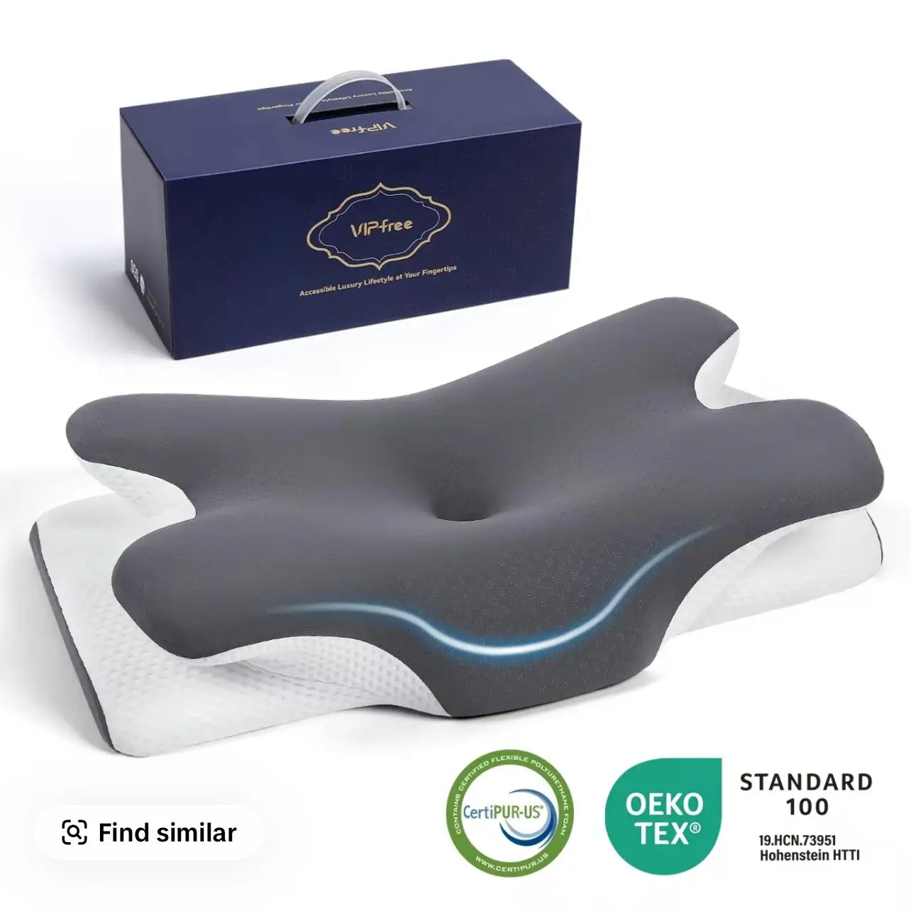 【Fathersdaygift】Vipfree Pro 2.0 Ergonomic Memory Foam Cervical Pillow for Sleeping, Certipur-Us Certified Slow Rebound Foam, Cooling Soft Neck Support for Back Pain Relief, Breathable Gray Pillowcase, Pillows for Sleeping, Bedding, Bed Accessories