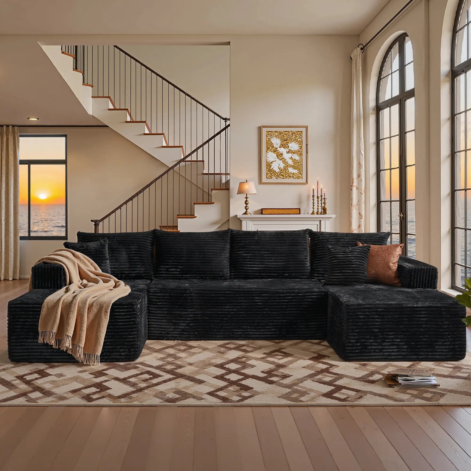 【Summer Vibes】Xizzi 135" U-Shape Sectional Cloud Couch with Chaise Modular Deep Seating Sofa, Premium High-Density Foam & Plush Corduroy, Upholstered Soft Couch, Modern Living Room Furniture Durable Comfortable Design, No Assembly Required
