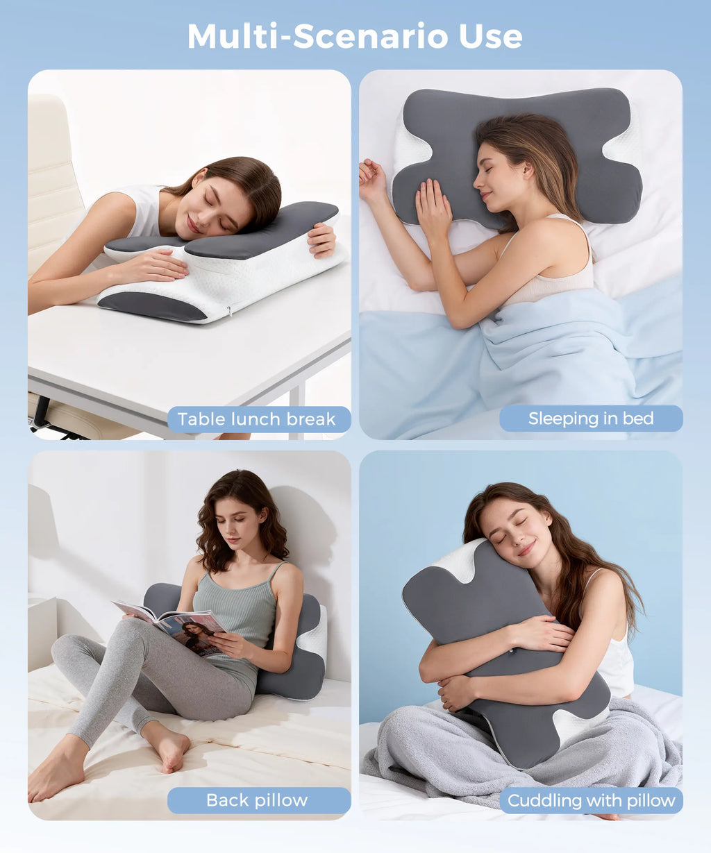【Fathersdaygift】Vipfree Pro 2.0 Ergonomic Memory Foam Cervical Pillow for Sleeping, Certipur-Us Certified Slow Rebound Foam, Cooling Soft Neck Support for Back Pain Relief, Breathable Gray Pillowcase, Pillows for Sleeping, Bedding, Bed Accessories