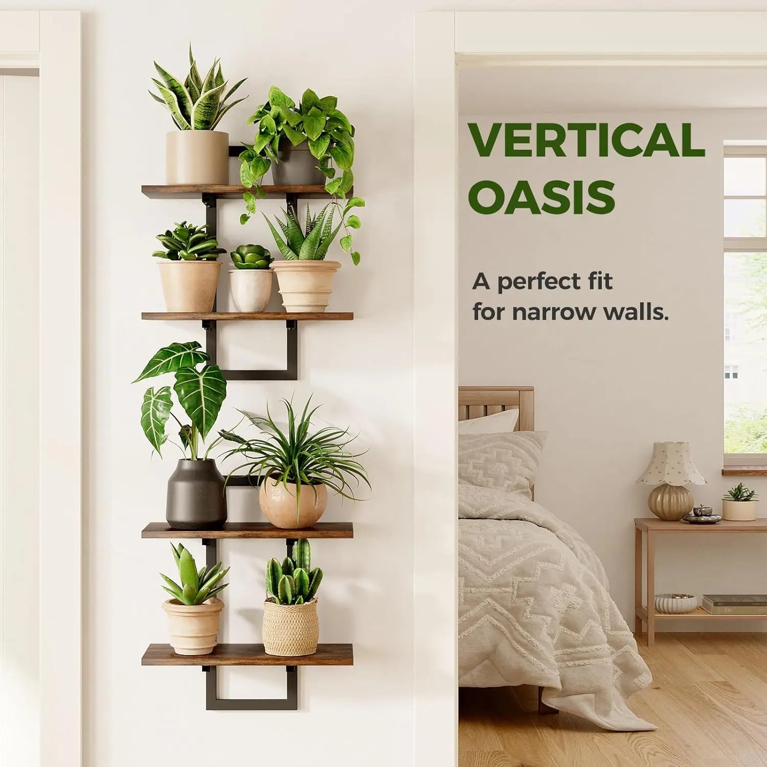 Bamworld 2-Pack Brown Wooden Wall Planters - Hanging Mount Shelves, Indoor Plant Holder, Living Room Wall Decor, Unique Accent