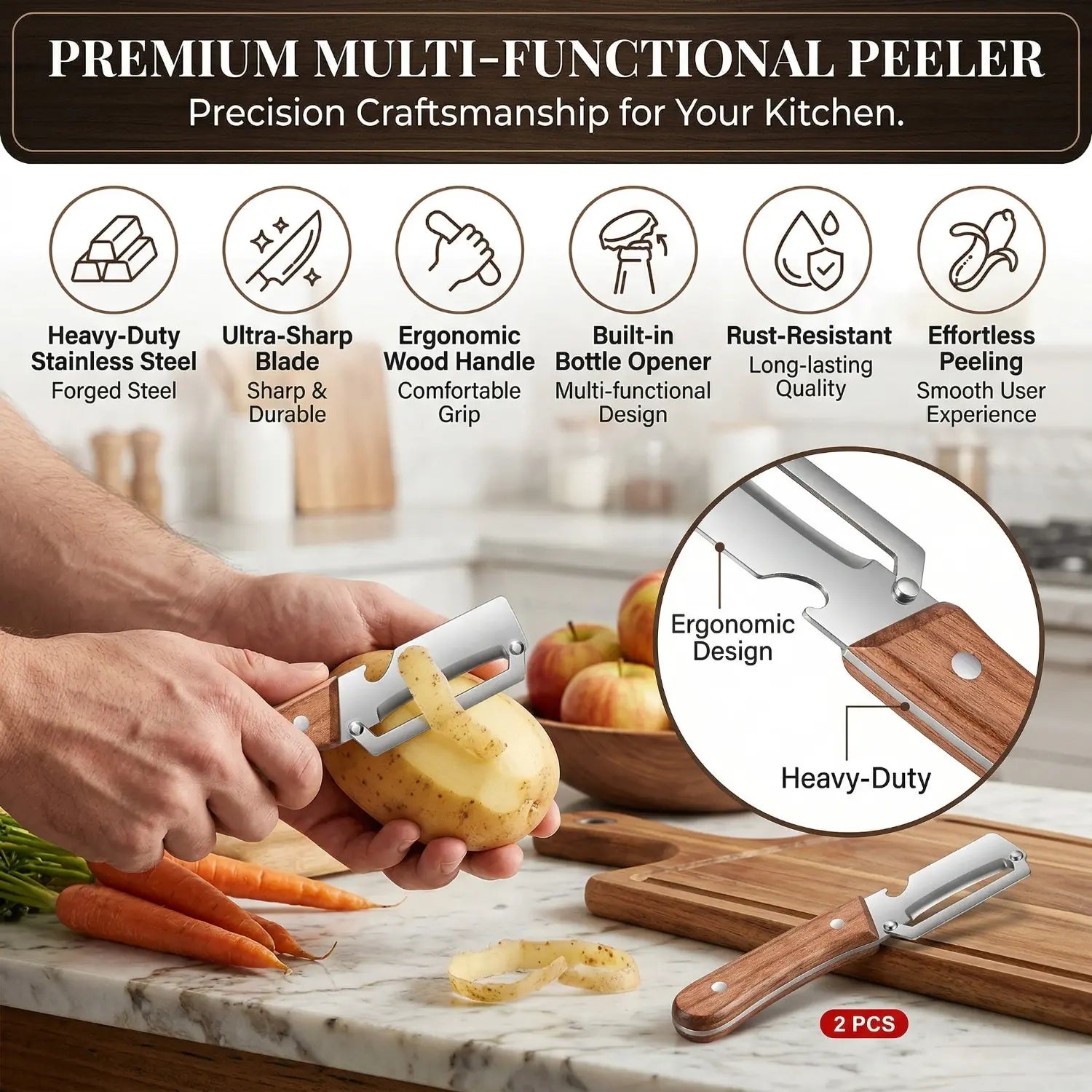 2PCS Kitchen Multi-Function Stainless Steel Thickened Fruit Peeler Knife for Sugar Cane and Pineapple Skin Removal Special Tool TF 1