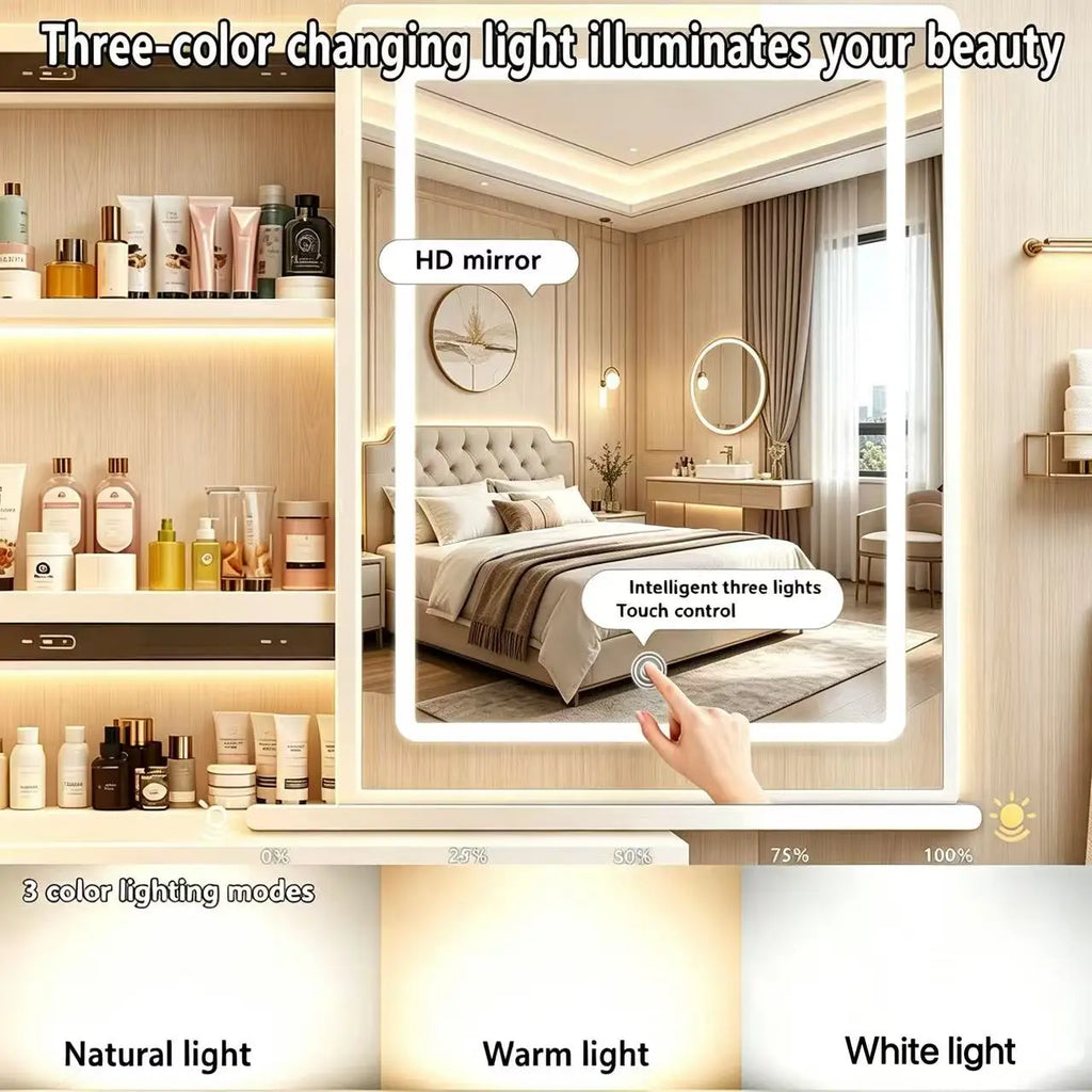 Space-Saving Vanity Table with LED Mirror & Storage Cabinet – All-In-One Beauty Station