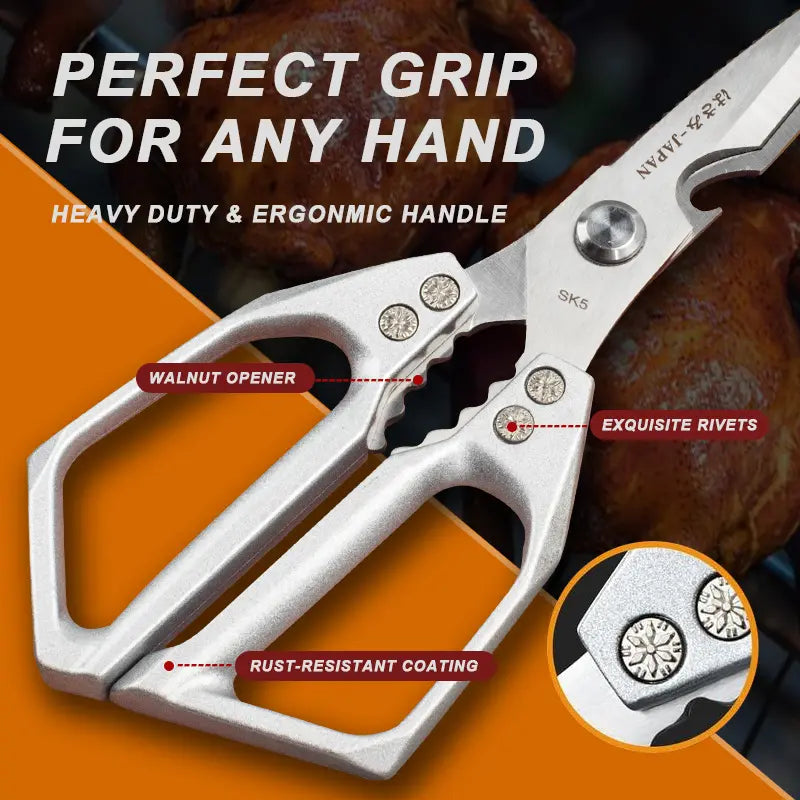 Kitchen Scissors All Purpose - Stainless Steel Kitchen Shears, Sharp Silver Meat Scissors, Dishwasher Safe, Heavy Duty Poultry Shears, Japanese Cooking Scissors for Food, Chicken Bones, and Turkey – Perfect Father'S Day Gift!