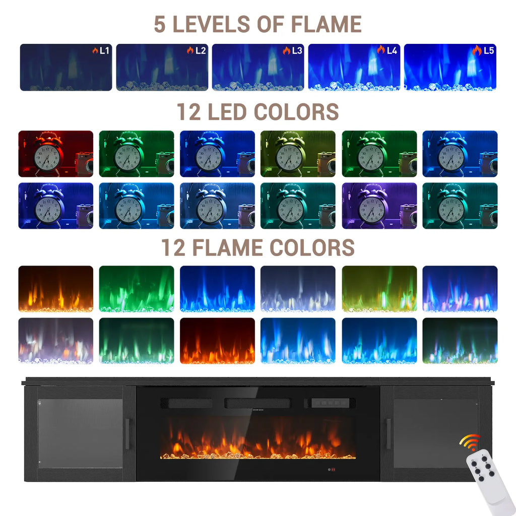【2 Packages Shipping】Aoxun 70" Floating TV Stand with 36" Electric Fireplace, Wall Mounted Fireplace Entertainment Center with Storage, Fire Place TV Console for Living Room, All Black, Modern Tv Stand, Drawers Tv Stand Farmhouse Tv Cabinet Tv Shelf