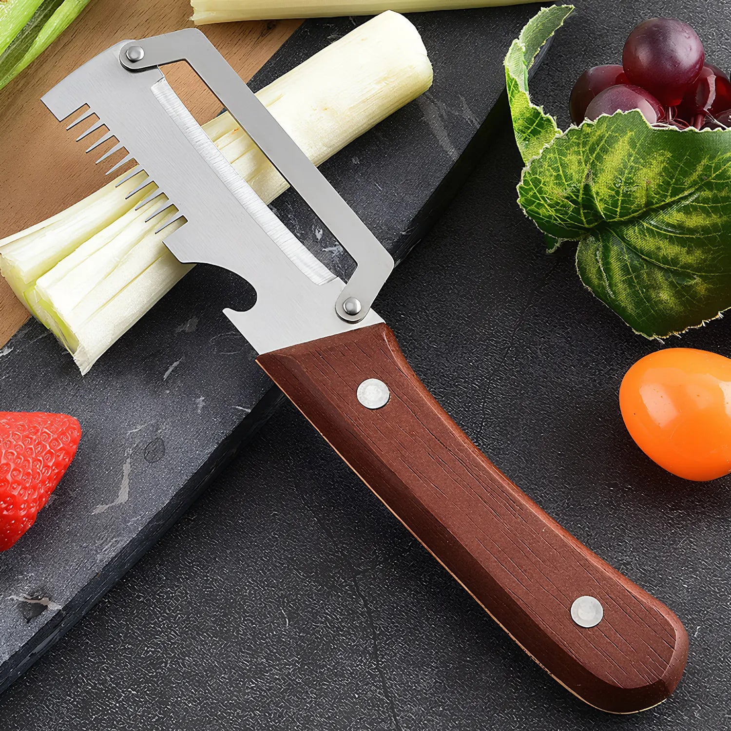 Vegetable Peeler for Kitchen,Multi-Functional Peeler Ultra-Sharp Stainless Steel Blade with Wooden Handle and Bottle Opener, for Vegetables or Fruits That Need to Be Peeled (2 Pcs)