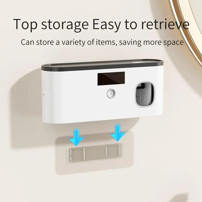 Wall-Mounted Toothbrush Holder for Bathroom - Adhesive-Backed No-Drilling Design, Multi-Slot Bathroom Organizer for Toothbrushes & Toothpaste, Solar-Charged Storage Stand, Apartment Accessories