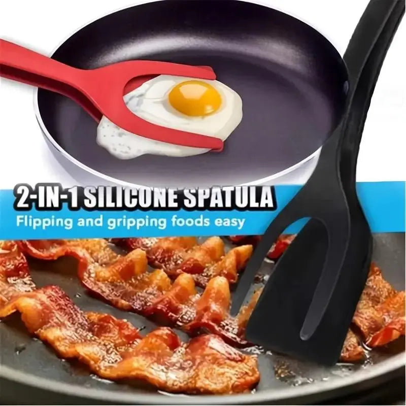 2-In-1 Silicone Non-Stick Spatula, 1 Count Slotted Design Kitchen Tool for Easy Flipping & Serving, Kitchen Utensils & Gadgets, Kitchen Cooking Accessories