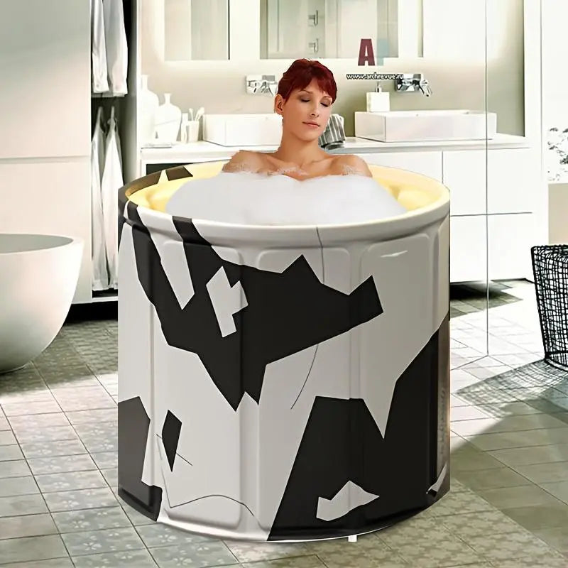 Portable Bathtub for Adults Foldable SPA Soakingstanding Bath Tub for Shower Stall, Freestanding Non-Inflatable Hot Ice Bath Tub with Thickened Thermal Foamto Keep Temperature.Home Outdoors Gyms, Open Size: 31.49 × 25.98 In