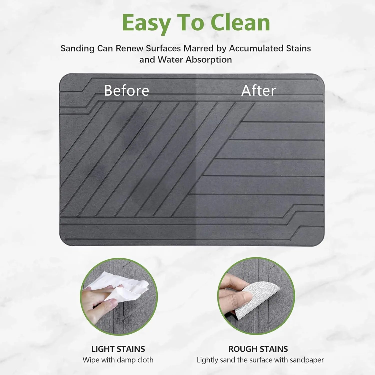 Stone Bath Mat - 23.6" X 15.4" Ultra Absorbent Diatomite Non-Slip Quick Drying Mat for Wet Areas Easy to Clean Bathroom Mat Home Essentials,Bathroom Accessories,Bathroom Decor,Bathroom Decor Set Summerwins
