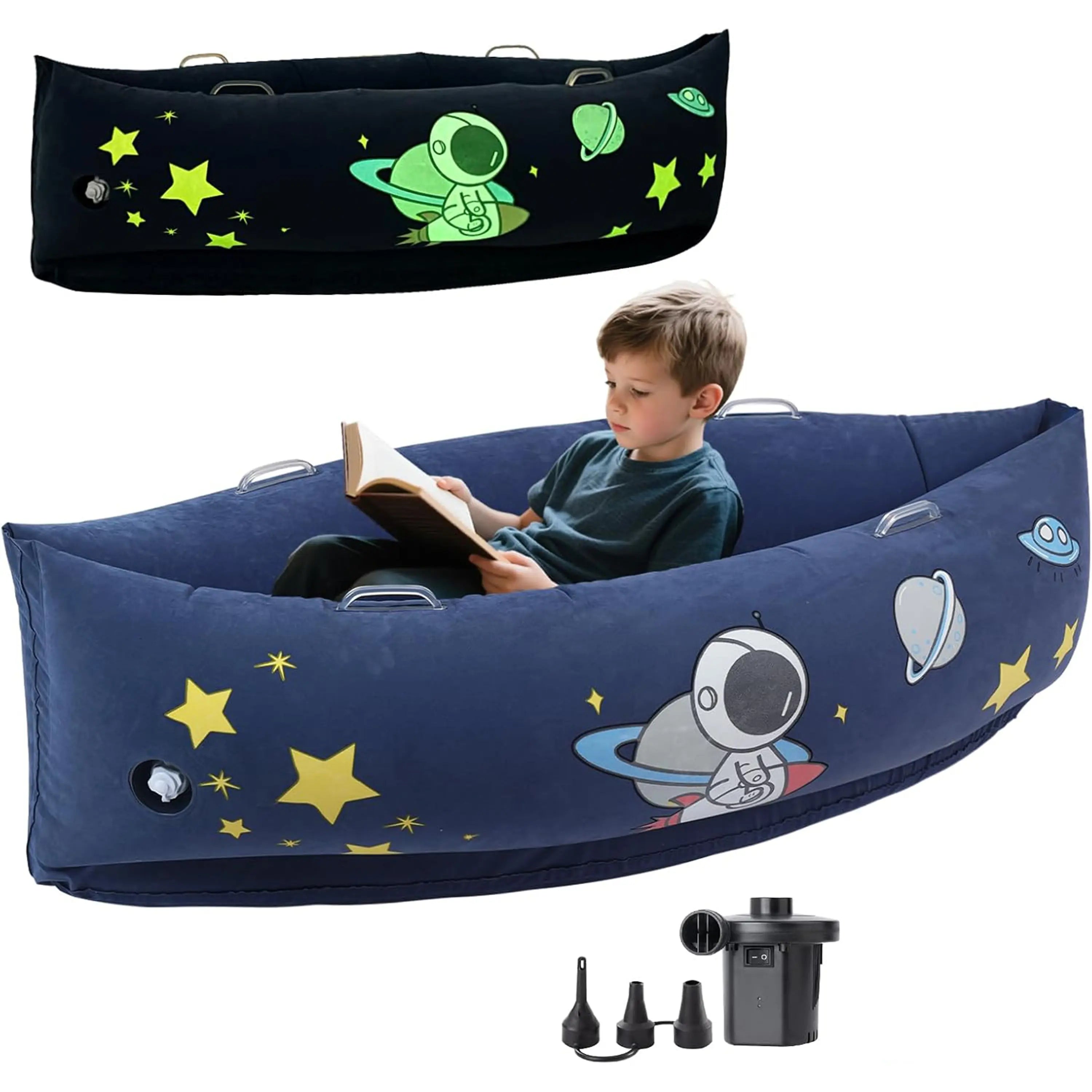 Sensory Peapod Chair for Kids with Luminous Space Printi60Inches Sensory Canoe for Autism Childreninbedroom,Kitchen, Nursery & Daycare,Room Must Havesandelectric Air Pump,Space Blue Easter Toys for Kids
