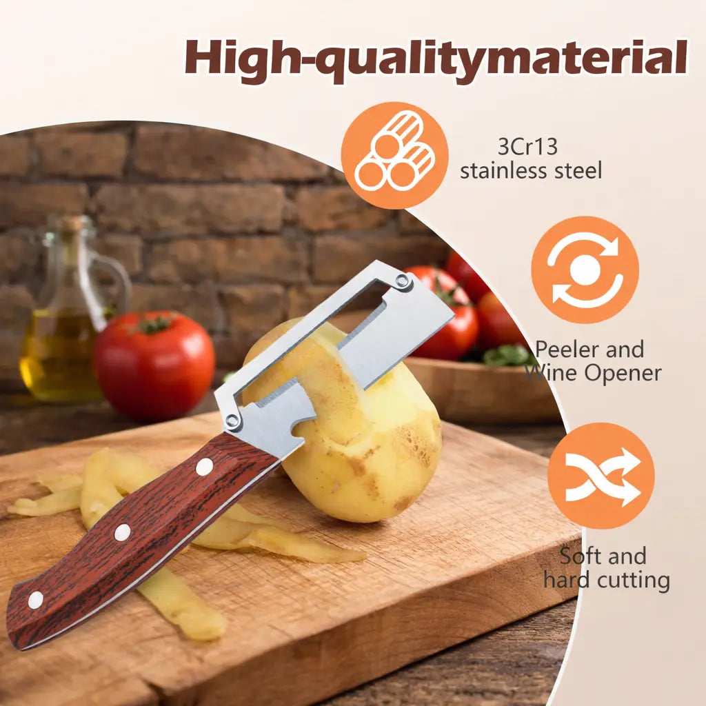 AA 2-In-1 Fruit & Veggie Peeler Kitchen Gadget, Sharp Stainless Steel Blade, Upgraded Ergonomic Comfort Non-Slip Grip, Multi-Functional Kitchen Utensil with Bottle Opener for Efficient Peeling