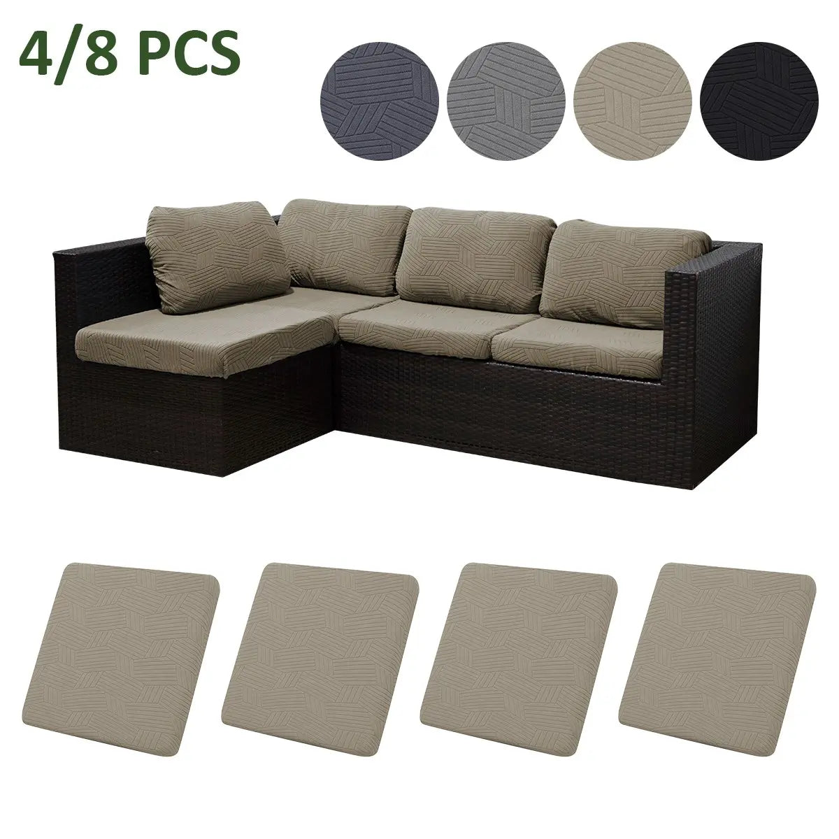 4/8 Piece Plaid Jacquard Outdoor Sofa Cushion Covers Set, Weather Resistant, Water Resistant Cushions, All-Season Solid Color, Elastic, Soft, Washable, Fashionable, Suitable for Sofa Cushions