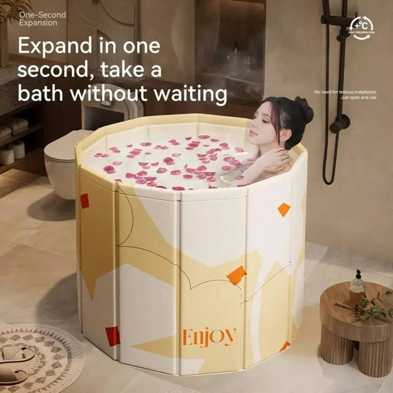 Portable Bathtub for Adults Foldable SPA Soakingstanding Bath Tub for Shower Stall, Freestanding Non-Inflatable Hot Ice Bath Tub with Thickened Thermal Foamto Keep Temperature.Home Outdoors Gyms, Open Size: 31.49 × 25.98 In