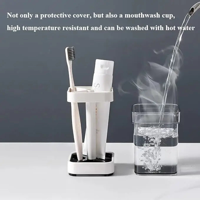 Toothbrush Holder Stand with Cover/Cup, 3 Slots for Toothbrushes, Compatible with Toothpaste & Razor Comb, Vanity Organiser White