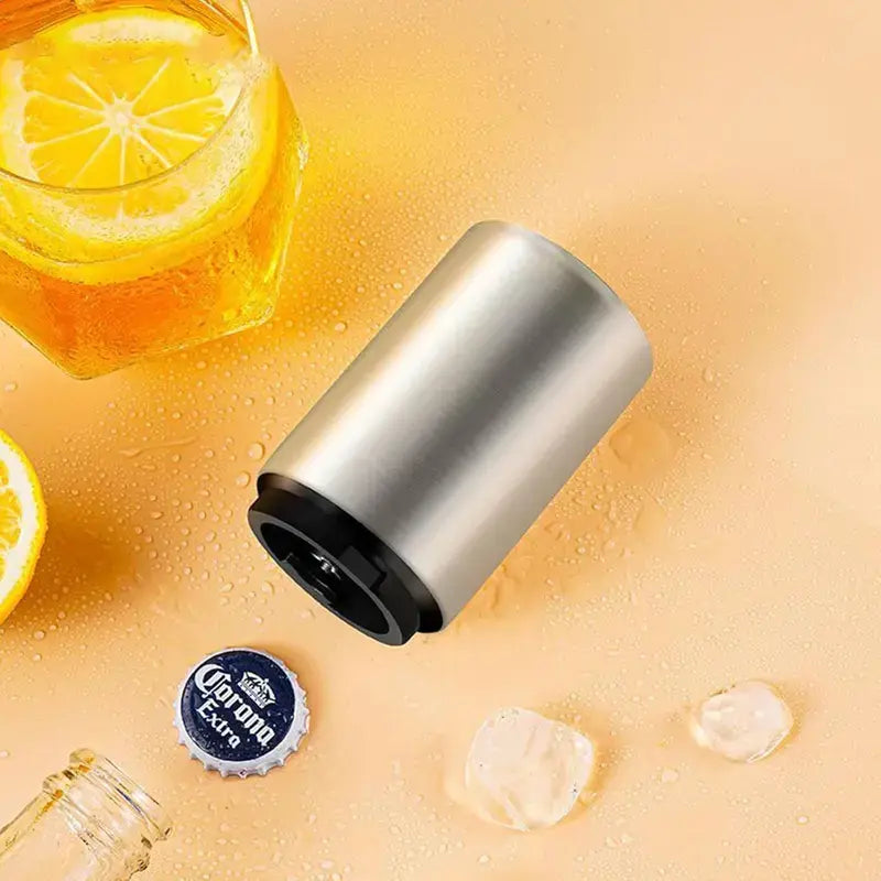 【Summervibes】 Premium Beer Bottle Opener (Silver), 1 PC Stainless Steel Automatic Push down No Damage Quick to Open Small Portable Bottle Cap Openers for Home Bars Picnic Camping Hiking