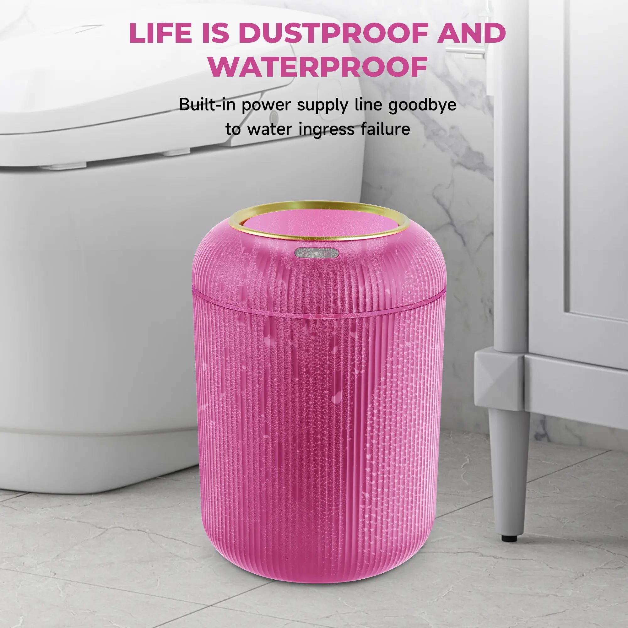 Pukomc Smart Sensor Waterproof Trash Can - Flip Top, Cute Nordic Style Design Springtok Homewares Space Saving Bins White Automatic Dispenser Bathroom Accessories