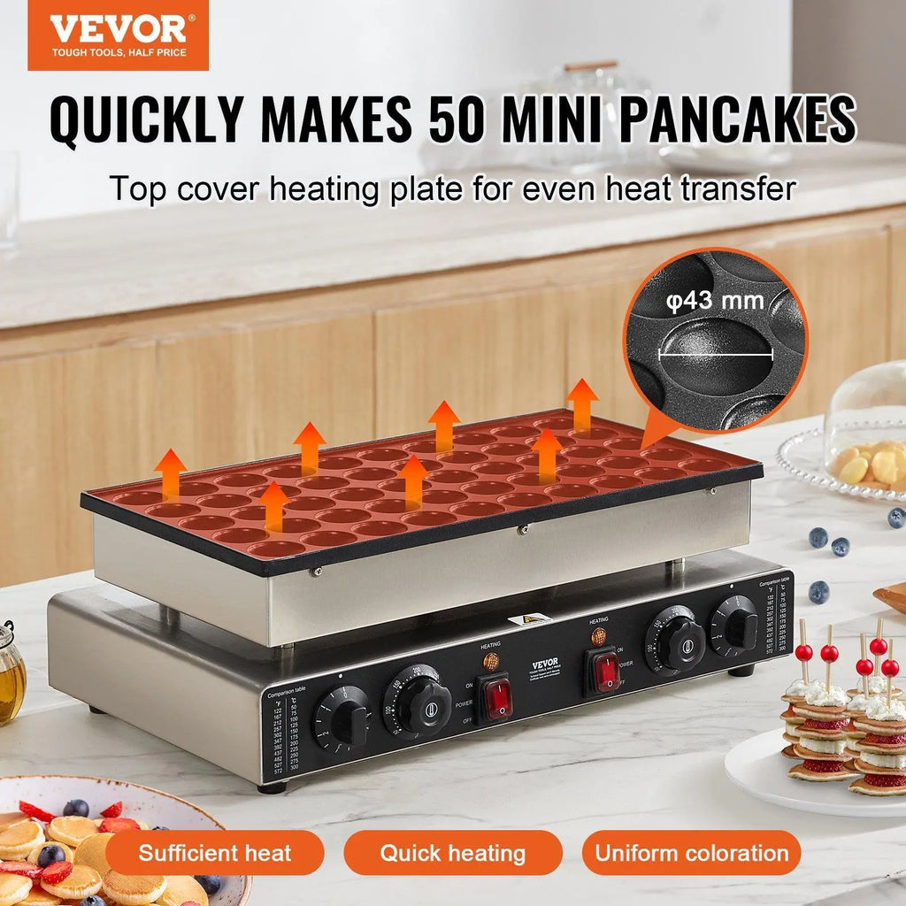 【Father'S Day】Vevor 50PCS 43Mm Mini Dutch Pancake Maker Commercial Dorayaki Baker 1700W