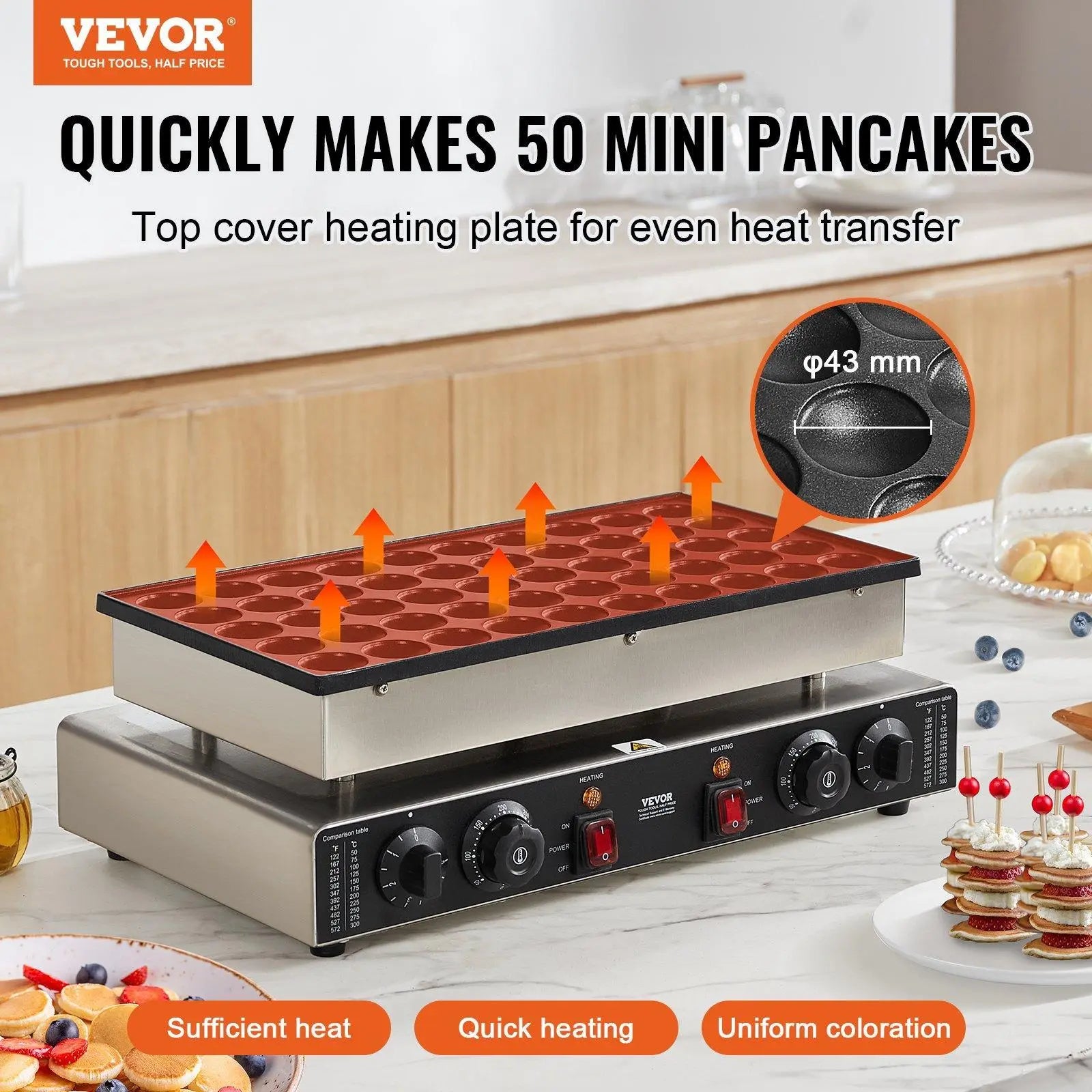 【Father'S Day】Vevor 50PCS 43Mm Mini Dutch Pancake Maker Commercial Dorayaki Baker 1700W