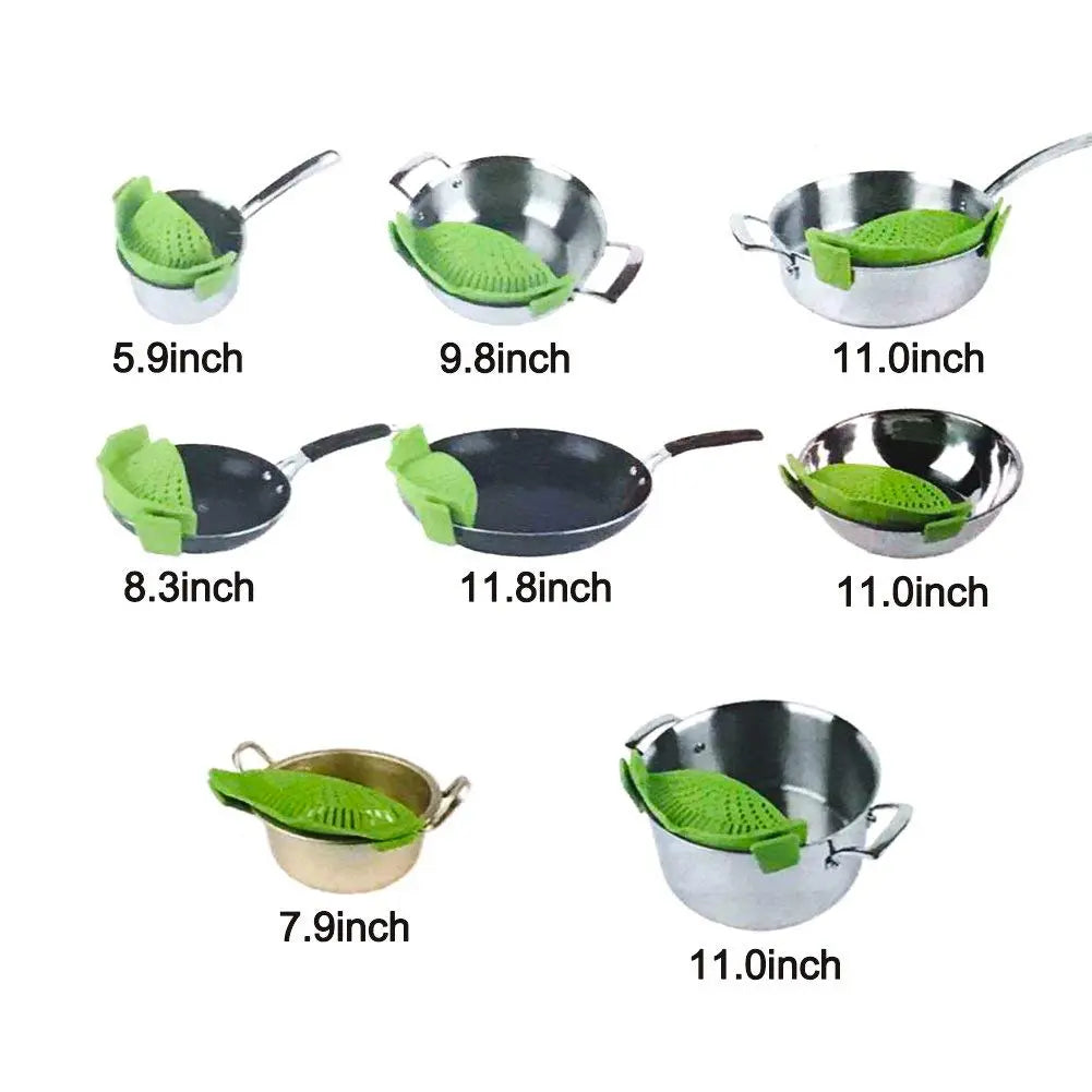 Silicone Pasta Strainer Clip-On for Pots and Pans - Heat Resistant Colander for Vegetables and Noodles - Kitchen Gadgets for Cooking - Space-Saving Design - Gray