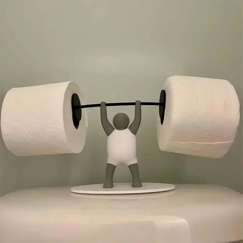 Fun Weightlifter-Themed Toilet Paper Holder, Tissue Holder — Crafted from Unique 3D-Printed Plastic, This Drill-Free Holder Stands Independently Atop the Toilet Tank, Making It a Perfect Decorative Accent for Both Bathrooms and Kitchens.