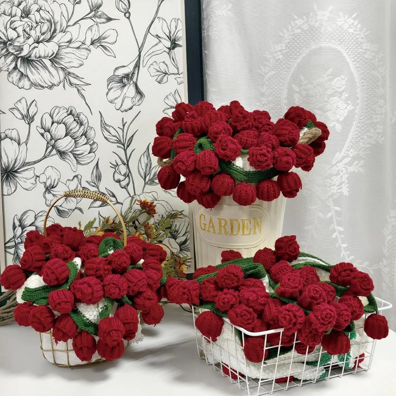 Crochet Flowers Bouquet Blanket, Handmade Rose Blanket, 24-43Inch round Floral Soft and Lightweight Romantic Gifts for Birthday, Wedding, Home Decor, Bed, Sofa-Finished Product，Mother'S Day Gift